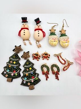 6 Pair Christmas Earring Lot Vintage To Now Festive Holiday Winter December
